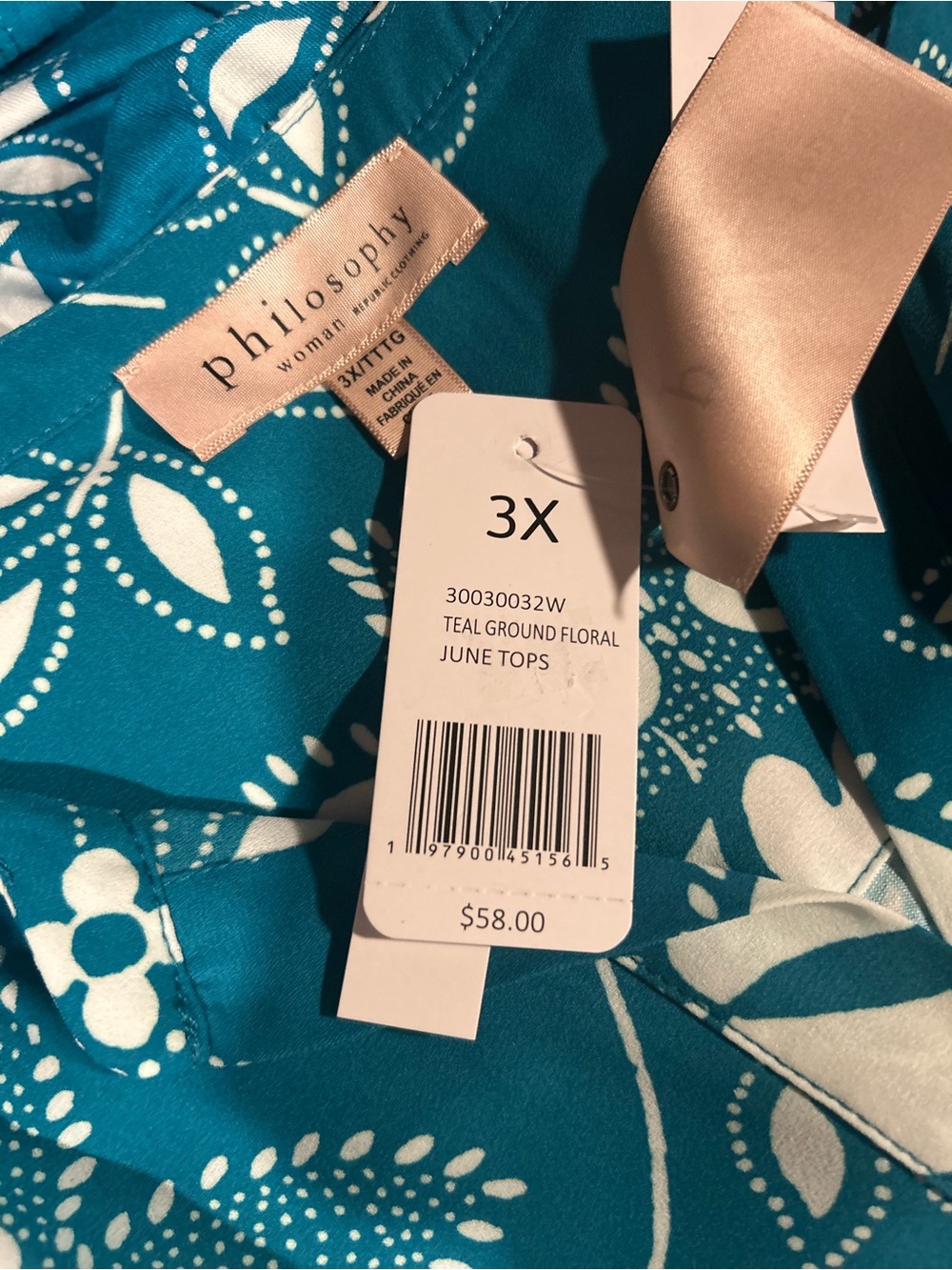 Philosophy Teal Floral Split-V Tunic Top - Picture 9 of 9